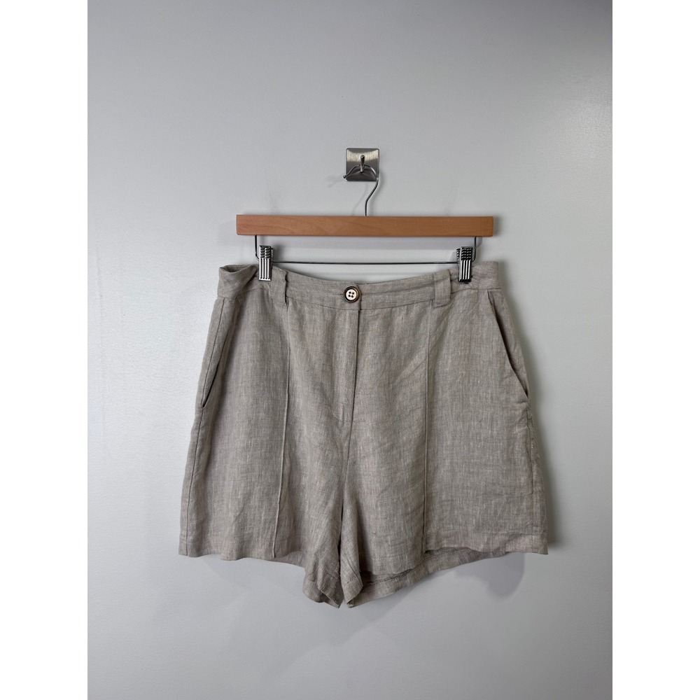 DISSH Women Oatmeal Beige Linen Tailored High Waist Shorts US 10